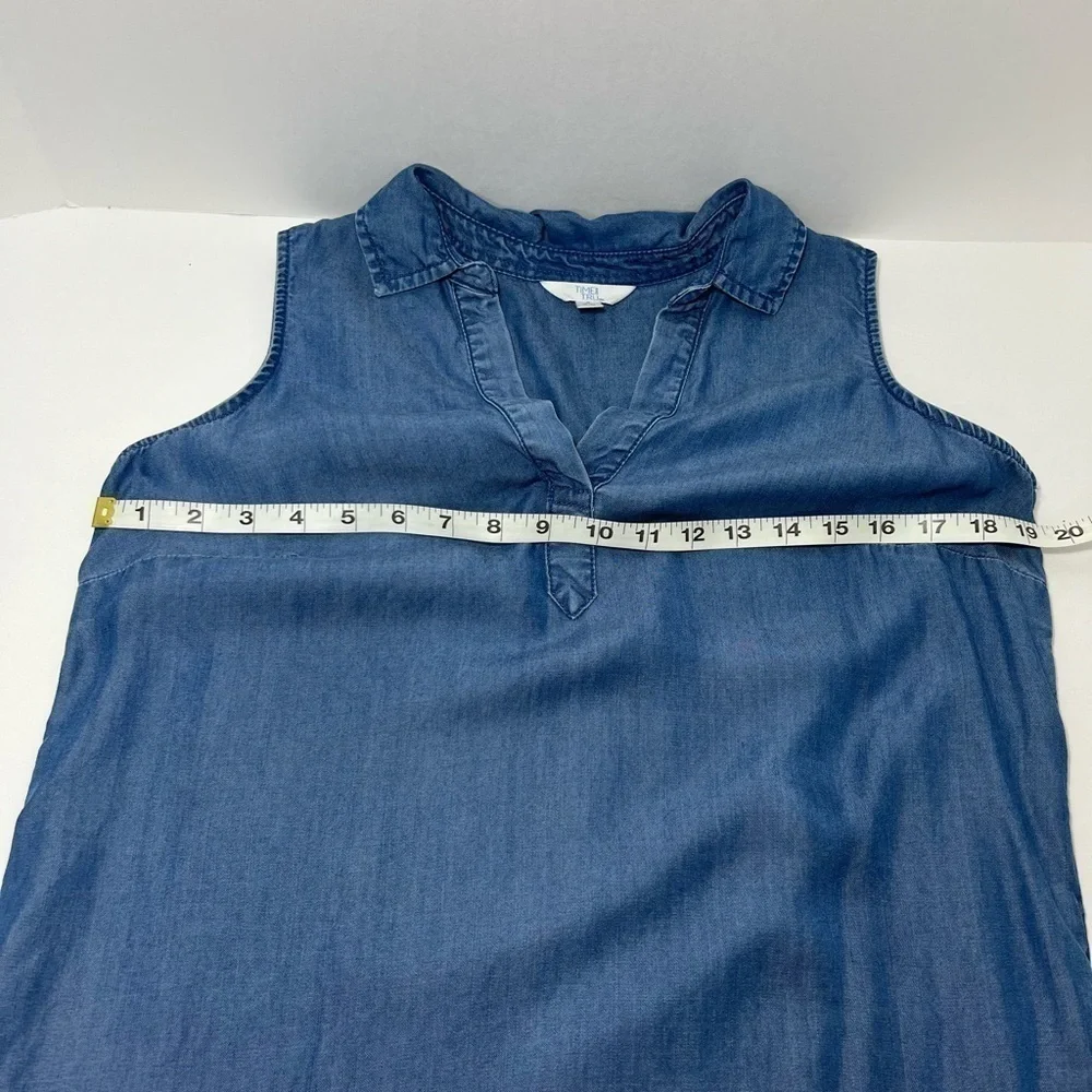 Time and Tru Chambray Blue V Neck Shift Dress W Pockets Womens size 4/6 Small - Picture 5 of 7